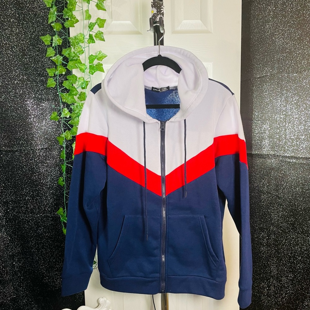 SHEIN Men Cut And Sew Zip Up
Drawstring Hoodie Multicolor / S(36)